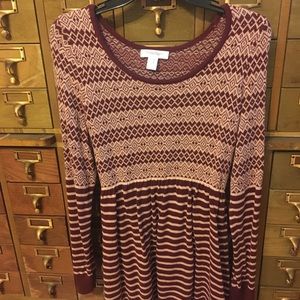 Burgundy and pink maternity sweater.